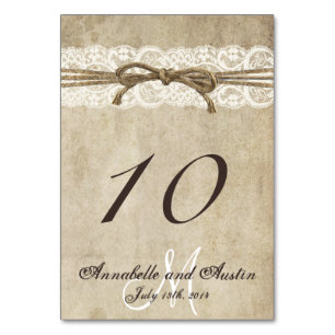 Vintage Elegance Twine on Lace Wedding Table Card