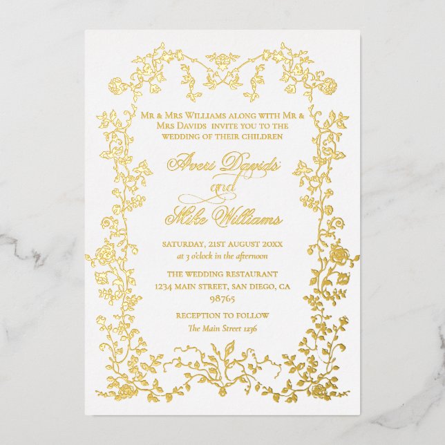 Vintage Eleganse Golden Flowers Frame Wedding (Front)