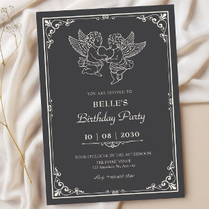 Vintage elegant angels birthday  invitation