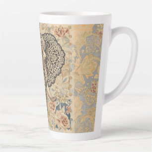 Vintage Elegant, Antique Elephant,Peach Blue Beigi Latte Mug