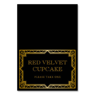 Vintage Elegant Art Deco Black Gold Food Label Tab Table Number