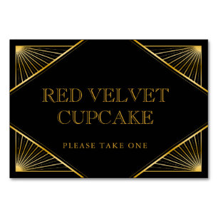 Vintage Elegant Art Deco Black Gold Food Label Table Number