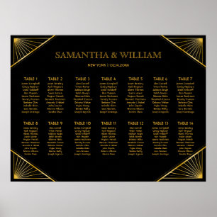 Vintage Elegant Art Deco Black Gold Seating Chart