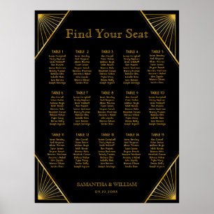 Vintage Elegant Art Deco Black Gold Seating Chart