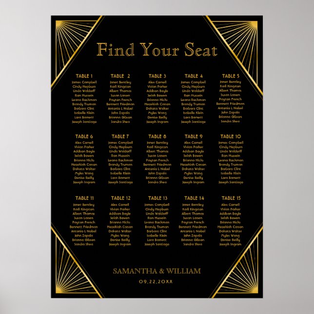 Vintage Elegant Art Deco Black Gold Seating Chart (Front)