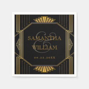 Vintage Elegant Art Deco Black Gold Wedding Napkin