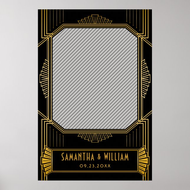 Vintage Elegant Art Deco Black Gold Wedding Poster (Front)