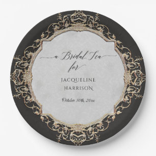 Vintage Elegant Baroque Black and Gold Bridal Tea Paper Plate