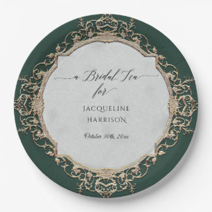 Vintage Elegant Baroque Emerald n Gold Bridal Tea Paper Plate