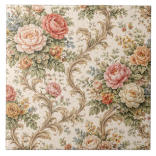 Vintage Elegant Baroque Floral Pattern Tile