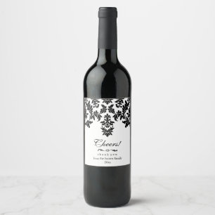 Vintage, Elegant Black Damask Wine Label