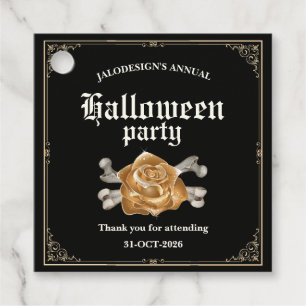 Vintage Elegant Black Golden Rose Halloween Party Favour Tags