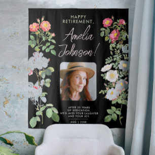 Vintage Elegant Black Retire Sympathy Floral Photo Tapestry