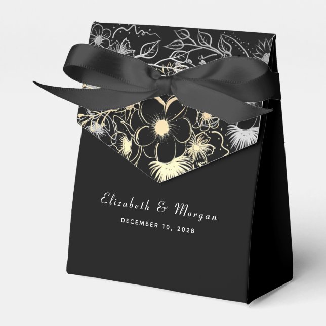 Vintage Elegant Black Wedding Favor Box (Front Side)