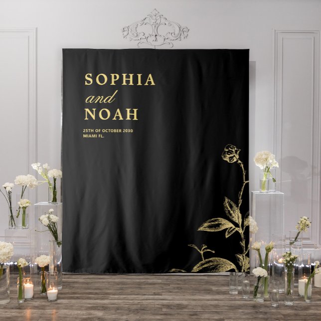 Vintage elegant black wedding photo booth backdrop tapestry (Creator Uploaded)