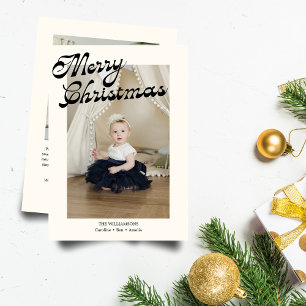 Vintage Elegant Black White Script Christmas Photo Holiday Card
