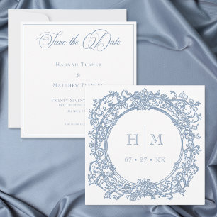 Vintage Elegant Blue Crest Garden Wedding Save The Date