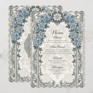 Vintage Elegant Blue Silver Floral Wedding Menu