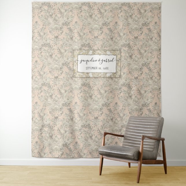Vintage Elegant Blush Pink Damask Wedding Photo Tapestry (In Situ)