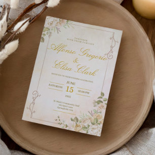 Vintage Elegant Boho Floral Watercolor Wedding Invitation