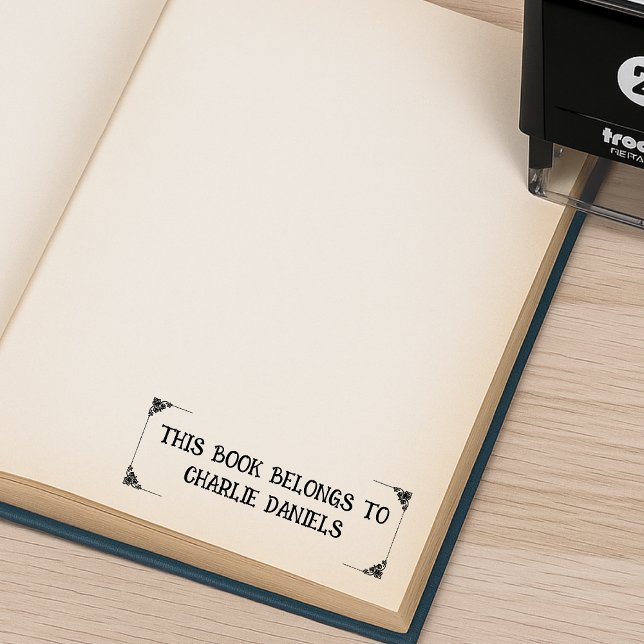 Vintage Elegant Bookplate Self Inking Rubber Stamp (This books belongs to Charlie Daniels)