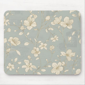 Vintage Elegant Botanical Line Art Mouse Pad