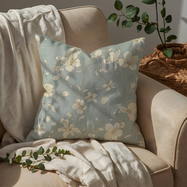 Vintage Elegant Botanical Line Art  Throw Pillow (Creator Uploaded)