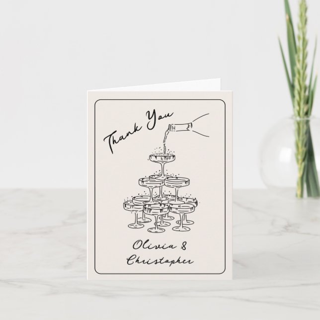 Vintage Elégant Champagne Tower Croquis Merci (Devant)