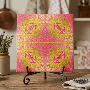 Vintage Elegant Chic Baroque Pink and Yellow Gold Tile