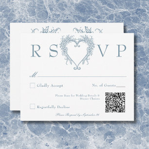 Vintage Elegant Chinoiserie Blue Heart Wedding RSVP Card