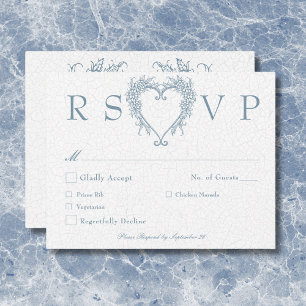 Vintage Elegant Chinoiserie Blue Heart Wedding RSVP Card