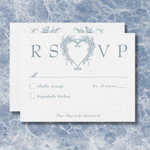Vintage Elegant Chinoiserie Blue Heart Wedding RSVP Card