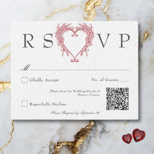 Vintage Elegant Chinoiserie Floral Heart Wedding RSVP Card