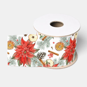 Vintage Elegant Christmas Watercolor Poinsettia Grosgrain Ribbon