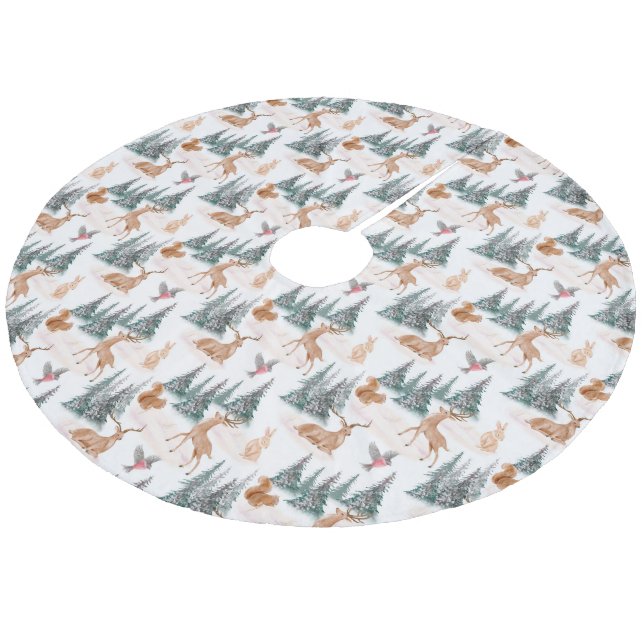 Vintage Elegant Christmas Woodland Animal Fleece Tree Skirt (Angled)