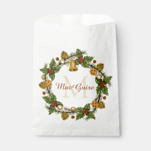 Vintage Elegant Christmas Wreath Monogram Initial Favour Bag