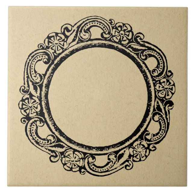 Vintage Elegant Circular Frame CUSTOMIZE ADD TEXT Tile (Front)