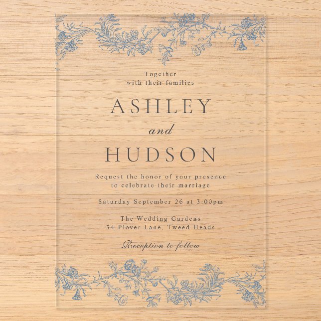 Vintage Elegant Classic Wedding Acrylic Invitations (Front)