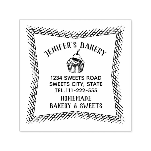Vintage elegant cupcake homemade bakery self-inking stamp (Design)