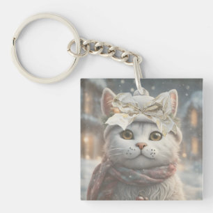 Vintage Elegant Cute Christmas Cat Lover Gift Keychain