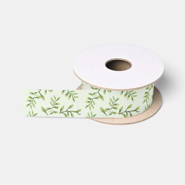 Vintage Elegant Cute Green Leaves Satin Ribbon (Spool)