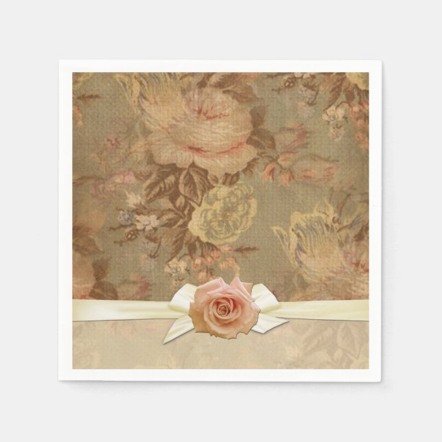 Vintage Elegant Damask Roses Napkins (Front)