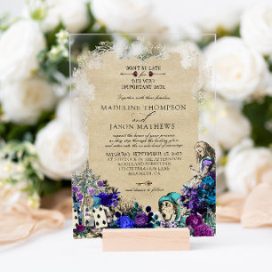 Vintage Elegant Dark Alice in Wonderland Wedding I Acrylic Invitations