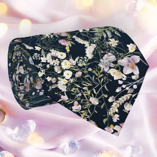 Vintage Elegant Dark Blue Floral Wedding Necktie