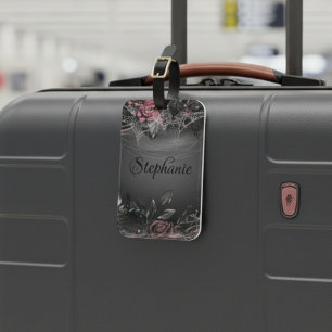 Vintage Elegant Dark Roses Monogram Luggage Tag