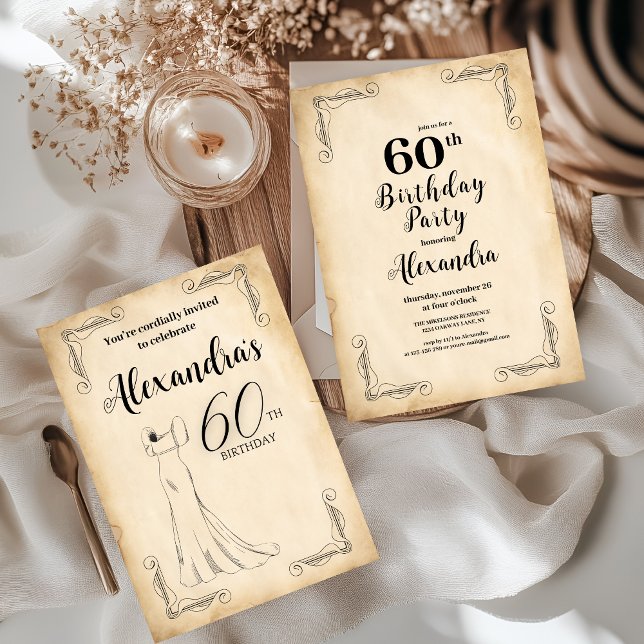 Vintage Elegant Dress 60th Birthday Party Invitation (Creator Uploaded)