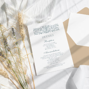 Vintage Elegant Dusty Blue Baroque Wedding Details Enclosure Card