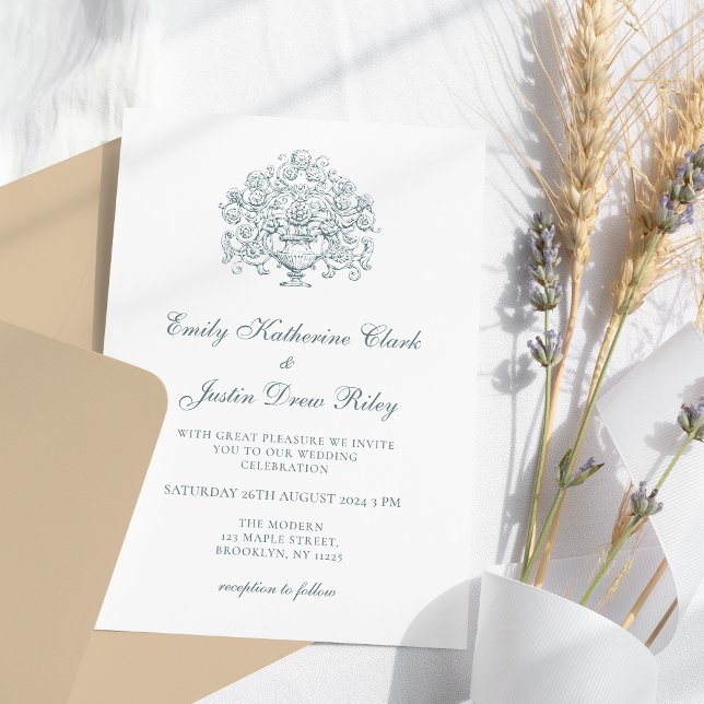 Vintage Elegant Dusty Blue Baroque Wedding Invitation (Creator Uploaded)