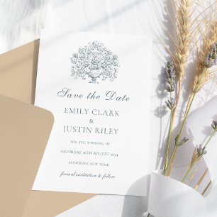 Vintage Elegant Dusty Blue Save the Date Wedding Invitation