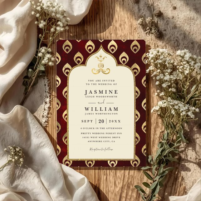 Vintage Elegant Emerald Peacock QR Code Wedding Invitation (Creator Uploaded)